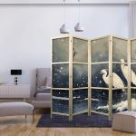 Paravent japonais - Herons over a winter pond - Japanese-style illustration in dark colours