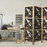Paravent japonais - Oriental impressions - decorative pattern with a motif of flying cranes on a dark background