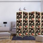 Paravent japonais - Ornament with birds - silhouettes of cranes and peony flowers on a dark background