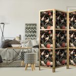 Paravent japonais - Ornament with birds - silhouettes of cranes and peony flowers on a dark background