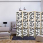 Paravent japonais - Pastel birds - a delicate pattern of white and grey herons on a light pink background