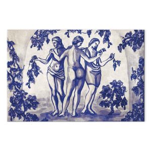 Tableau - Ancient vineyard - three women in a portal painted with blue ink