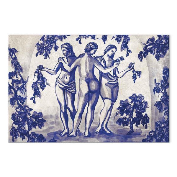 Tableau - Ancient vineyard - three women in a portal painted with blue ink