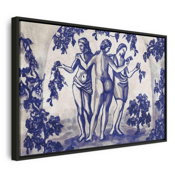 Tableau - Ancient vineyard - three women in a portal painted with blue ink
