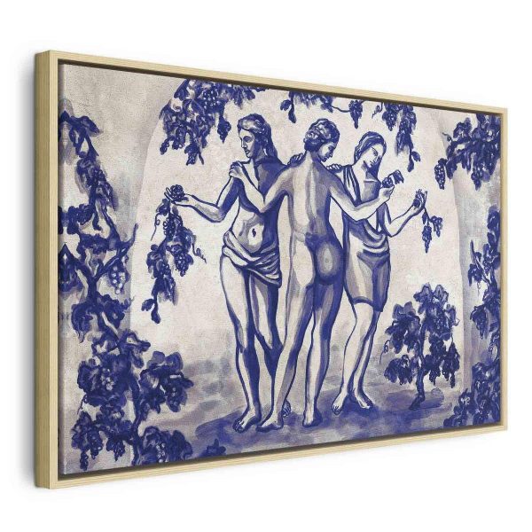 Tableau - Ancient vineyard - three women in a portal painted with blue ink