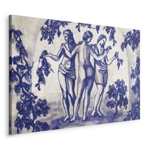 Tableau - Ancient vineyard - three women in a portal painted with blue ink