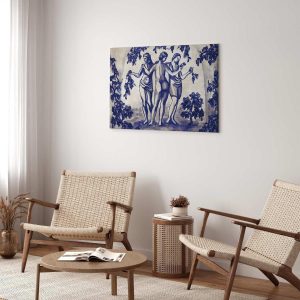 Tableau - Ancient vineyard - three women in a portal painted with blue ink