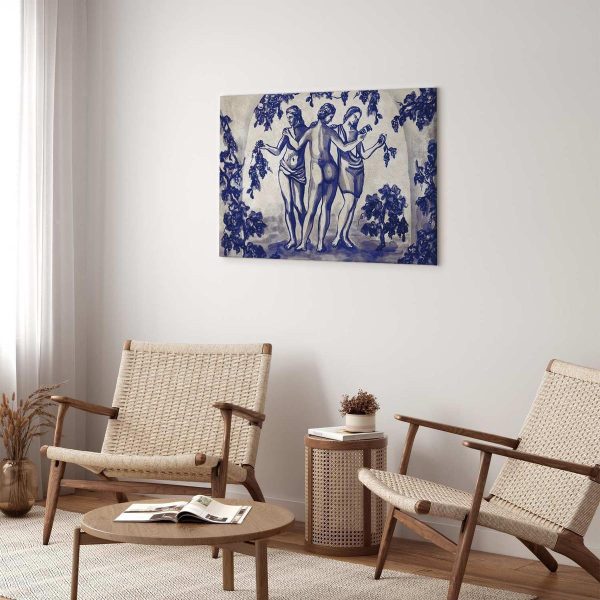 Tableau - Ancient vineyard - three women in a portal painted with blue ink