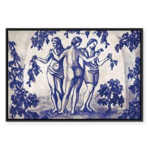 Tableau - Ancient vineyard - three women in a portal painted with blue ink