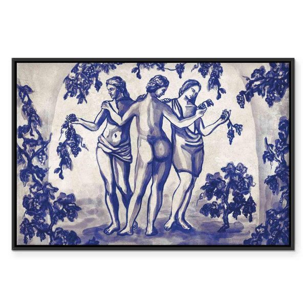 Tableau - Ancient vineyard - three women in a portal painted with blue ink