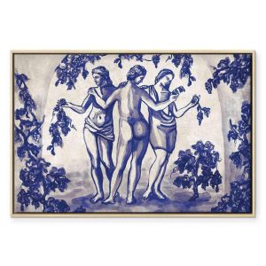 Tableau - Ancient vineyard - three women in a portal painted with blue ink