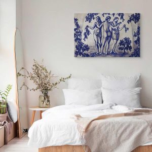 Tableau - Ancient vineyard - three women in a portal painted with blue ink