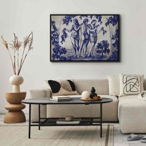 Tableau - Ancient vineyard - three women in a portal painted with blue ink