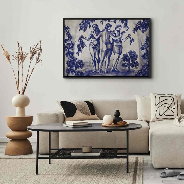 Tableau - Ancient vineyard - three women in a portal painted with blue ink