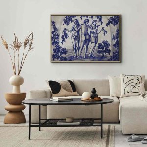 Tableau - Ancient vineyard - three women in a portal painted with blue ink