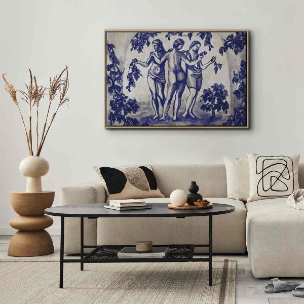 Tableau - Ancient vineyard - three women in a portal painted with blue ink