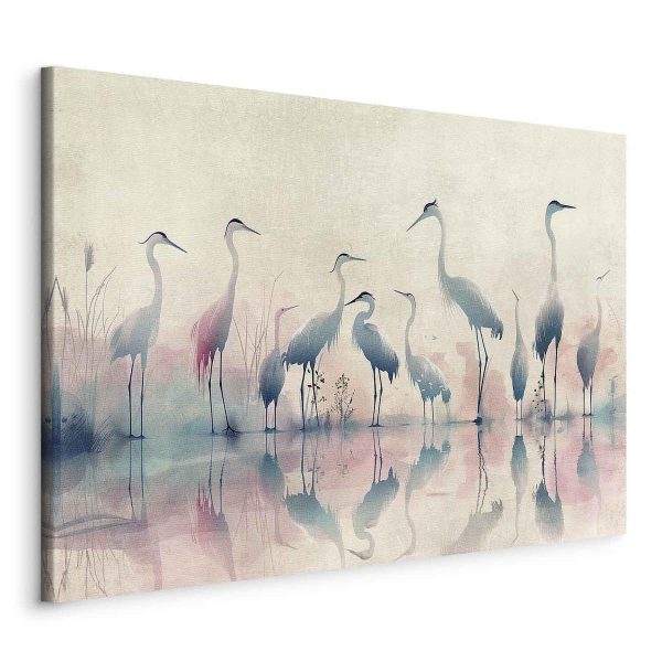 Tableau - Birds by the lake - herons painted in watercolour in delicate grey and pink colours Tableau - Birds by the lake - herons painted in watercolour in delicate grey and pink colours