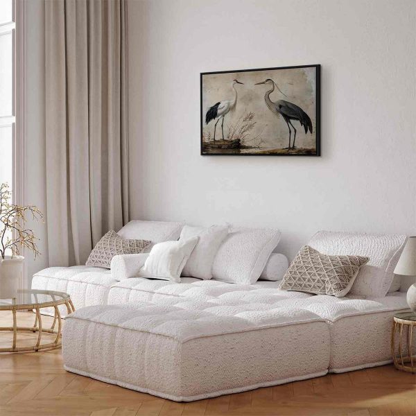 Tableau - Birds from an old engraving - vintage-style illustration depicting a heron and a crane