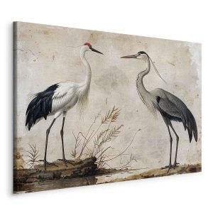 Tableau - Birds from an old engraving - vintage-style illustration depicting a heron and a crane