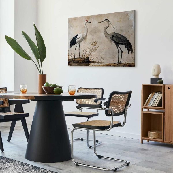 Tableau - Birds from an old engraving - vintage-style illustration depicting a heron and a crane