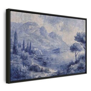 Tableau - Blue Bay - Italian landscape of Lake Como painted with blue ink