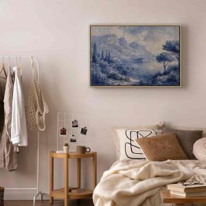 Tableau - Blue Bay - Italian landscape of Lake Como painted with blue ink