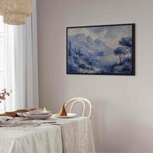 Tableau - Blue Bay - Italian landscape of Lake Como painted with blue ink