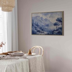 Tableau - Blue Bay - Italian landscape of Lake Como painted with blue ink