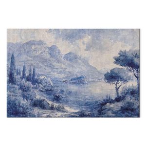 Tableau - Blue Bay - Italian landscape of Lake Como painted with blue ink