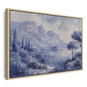 Tableau - Blue Bay - Italian landscape of Lake Como painted with blue ink