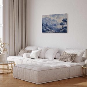 Tableau - Blue Bay - Italian landscape of Lake Como painted with blue ink