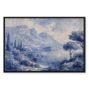 Tableau - Blue Bay - Italian landscape of Lake Como painted with blue ink