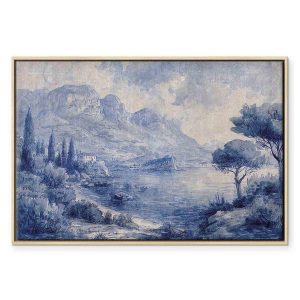 Tableau - Blue Bay - Italian landscape of Lake Como painted with blue ink