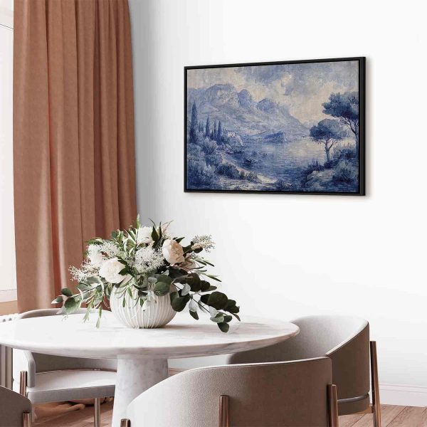 Tableau - Blue Bay - Italian landscape of Lake Como painted with blue ink