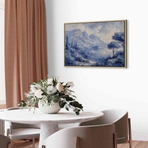 Tableau - Blue Bay - Italian landscape of Lake Como painted with blue ink