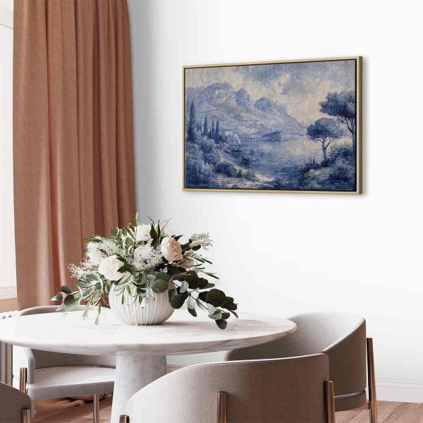 Tableau - Blue Bay - Italian landscape of Lake Como painted with blue ink