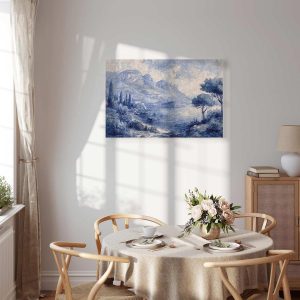 Tableau - Blue Bay - Italian landscape of Lake Como painted with blue ink