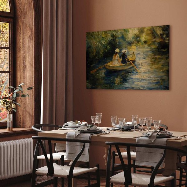 Tableau - Boat crossing - painting of two women sailing a boat on a river