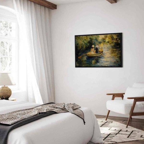 Tableau - Boat crossing - painting of two women sailing a boat on a river