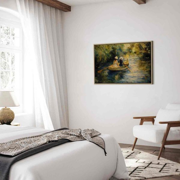 Tableau - Boat crossing - painting of two women sailing a boat on a river