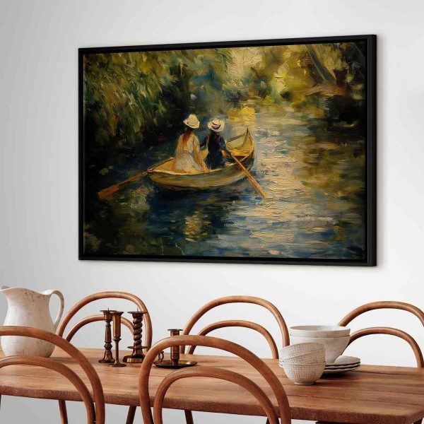 Tableau - Boat crossing - painting of two women sailing a boat on a river