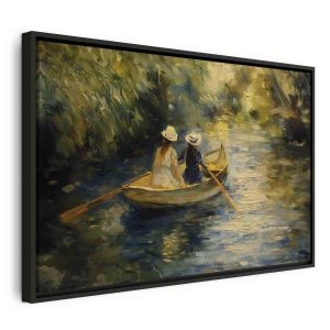 Tableau - Boat crossing - painting of two women sailing a boat on a river