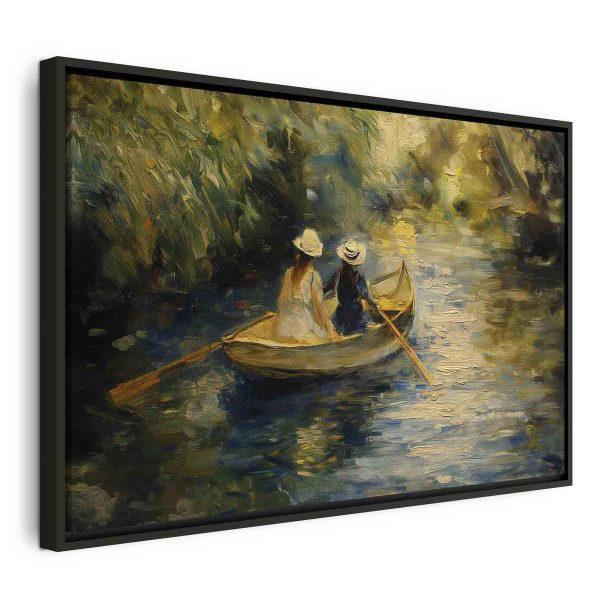 Tableau - Boat crossing - painting of two women sailing a boat on a river