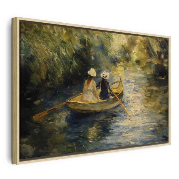 Tableau - Boat crossing - painting of two women sailing a boat on a river