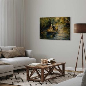 Tableau - Boat crossing - painting of two women sailing a boat on a river