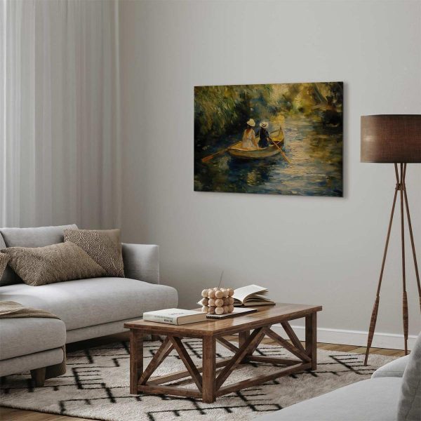 Tableau - Boat crossing - painting of two women sailing a boat on a river