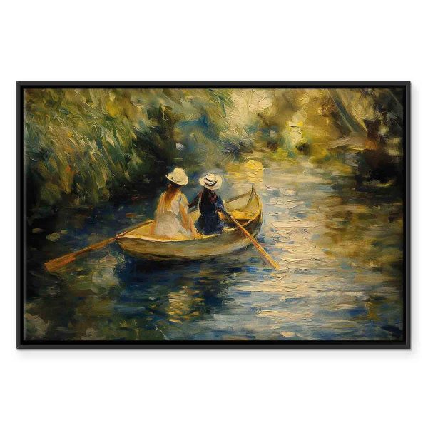 Tableau - Boat crossing - painting of two women sailing a boat on a river