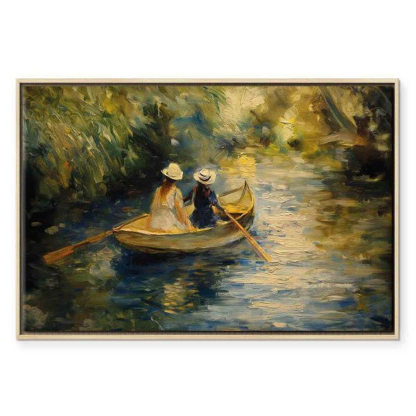 Tableau - Boat crossing - painting of two women sailing a boat on a river