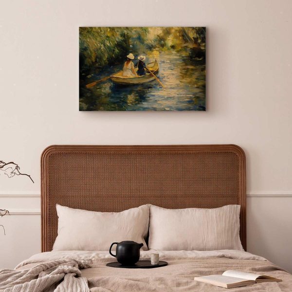 Tableau - Boat crossing - painting of two women sailing a boat on a river