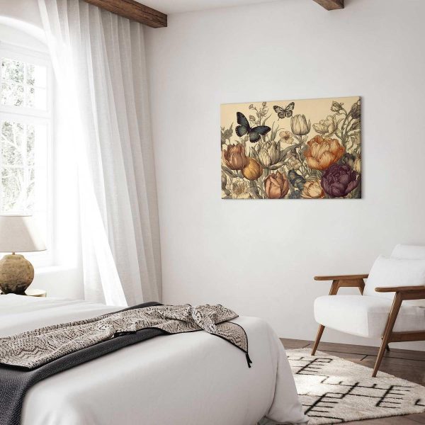 Tableau - Colourful tulips on a cream background